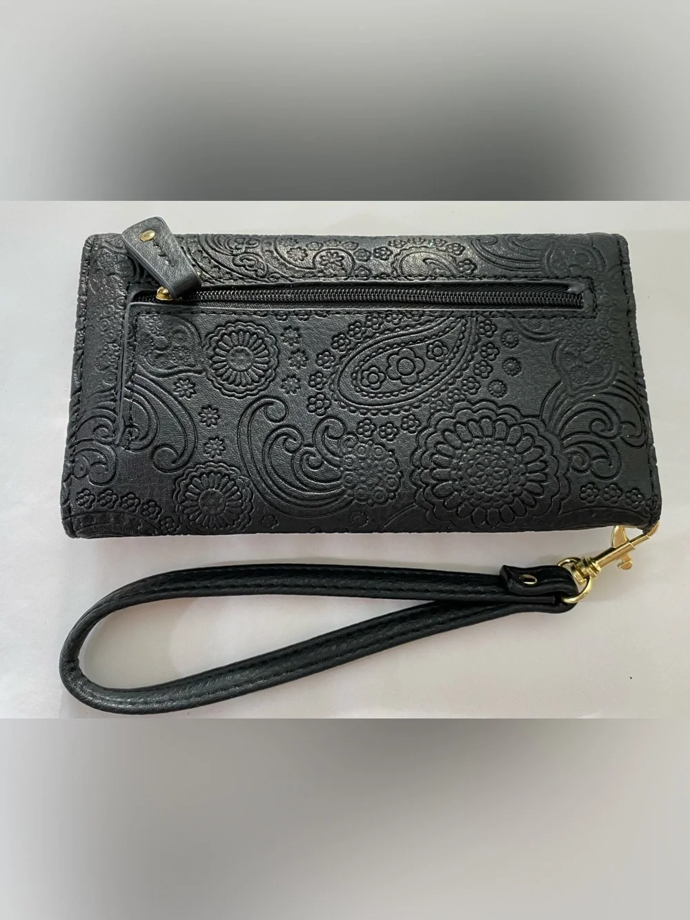 Stone Mountain  Embossed Leather Wristlet Wallet with Gold Hardware